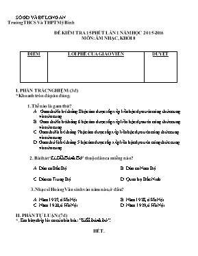 Đề kiểm tra 15p Âm nhạc lớp 8 lần 1 - Năm học 2015-2016 - Trường THCS Mỹ Bình
